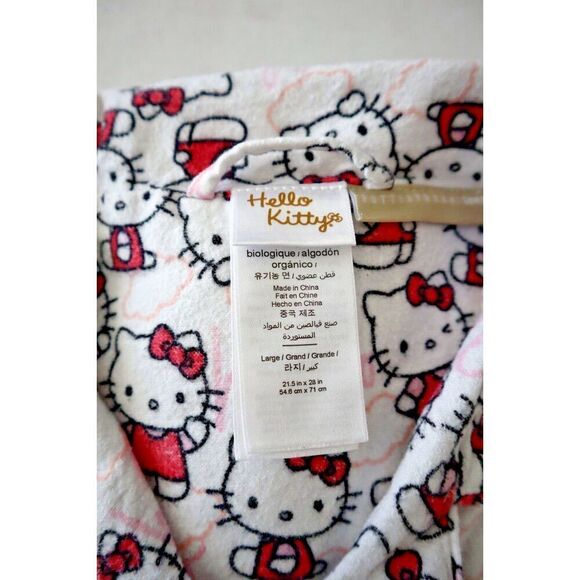 Pottery Barn Teen Sz L White Hello Kitty Organic Cotton Flannel Pajama Set - Picture 4 of 14